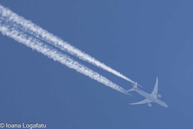 Jet flying through clear blue skies